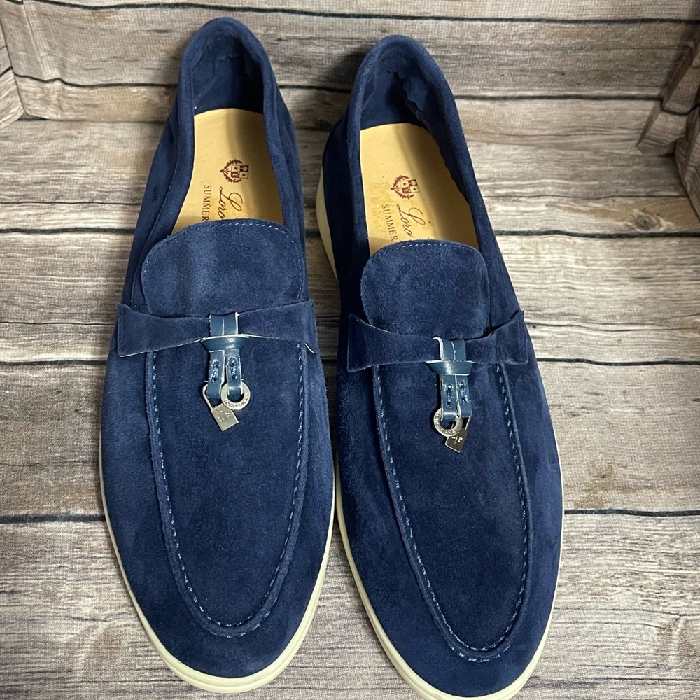 Loro Piana  Navy Blue Suade Summer Charms size 40
